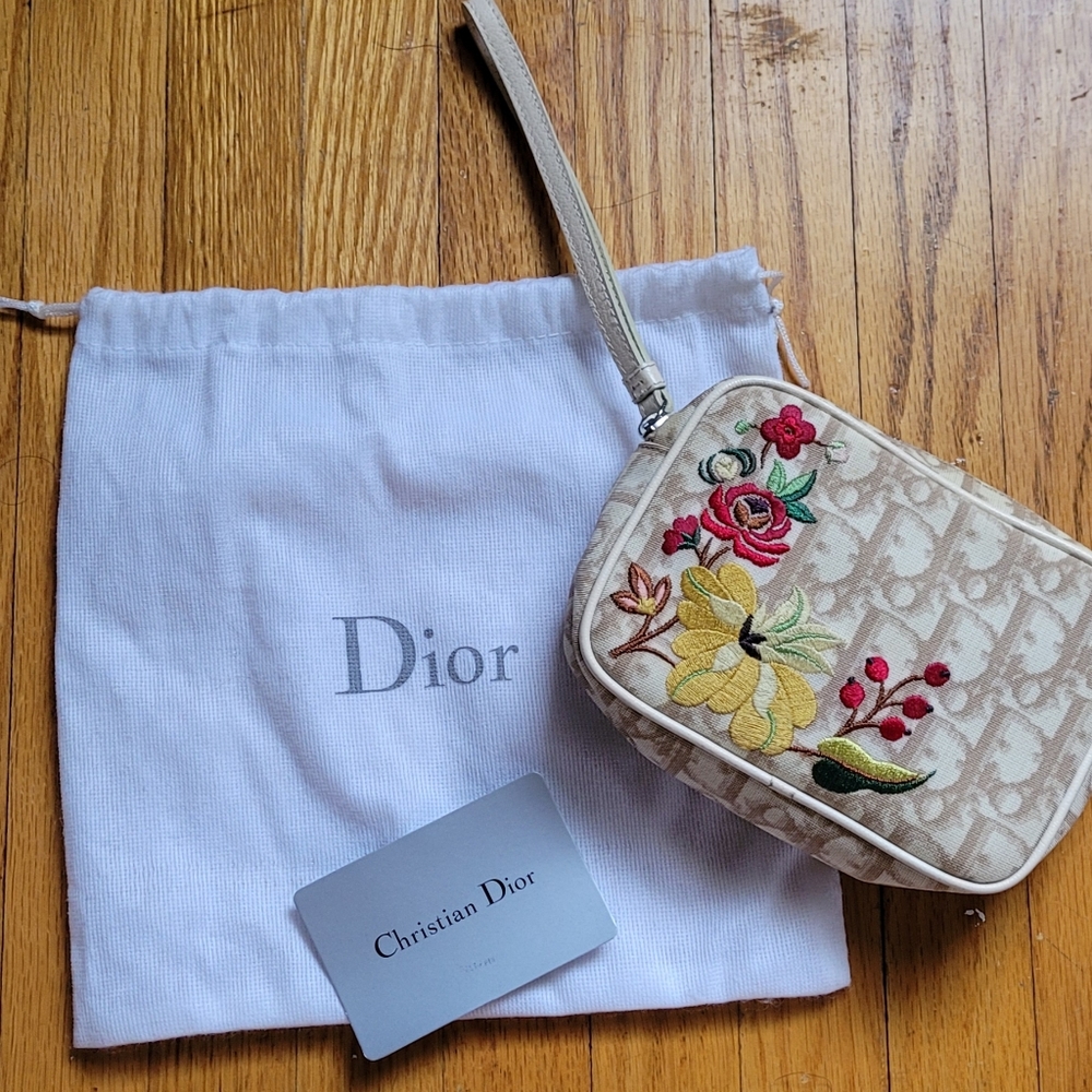 Authentic Christian Dior Embroidered Wristlet